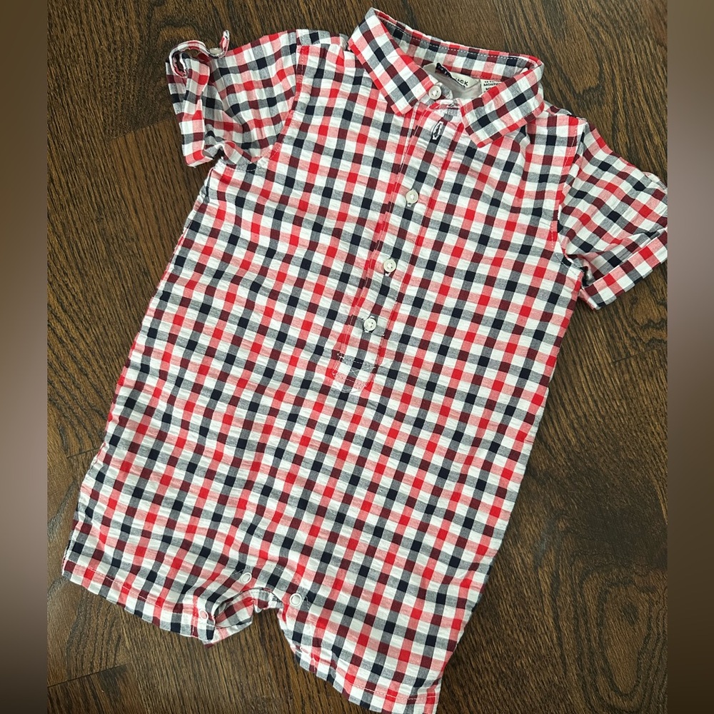 Janie and Jack Red, White Blue PLAID ROMPER